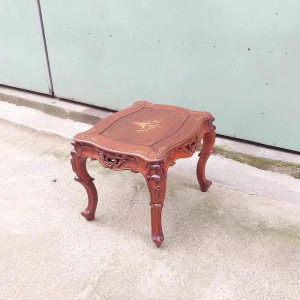 Đôn chữ nhật - Bàn bên - Bàn trang trí - Bàn trà cổ điển gỗ hương cẩn hoa văn mẫu Alexander sơn đậm