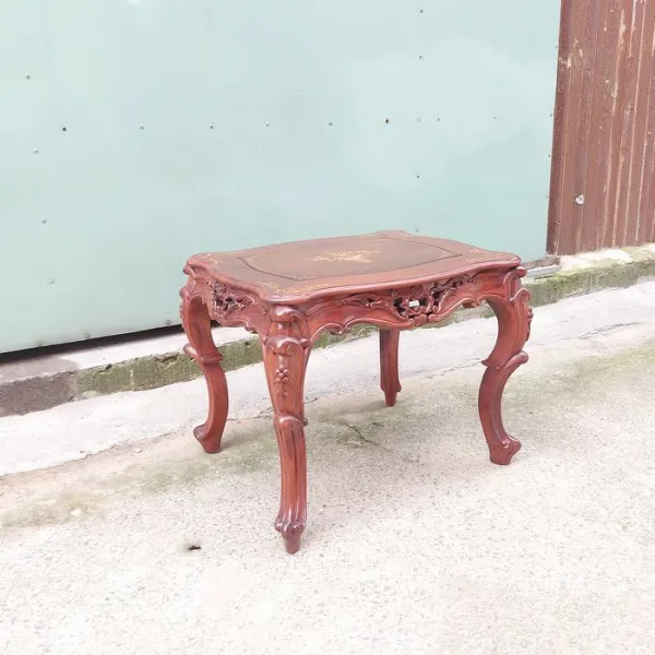 Đôn chữ nhật - Bàn bên - Bàn trang trí - Bàn trà cổ điển gỗ hương cẩn hoa văn mẫu Alexander sơn đậm