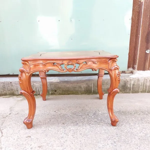 Đôn chữ nhật - Bàn bên - Bàn trang trí - Bàn trà cổ điển gỗ hương cẩn hoa văn mẫu Alexander sơn nhạt