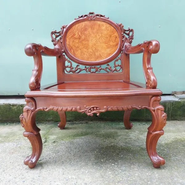 Bộ bàn ghế ốp nu phong cách cổ điển châu Âu mẫu Tigon 3 món gỗ hương