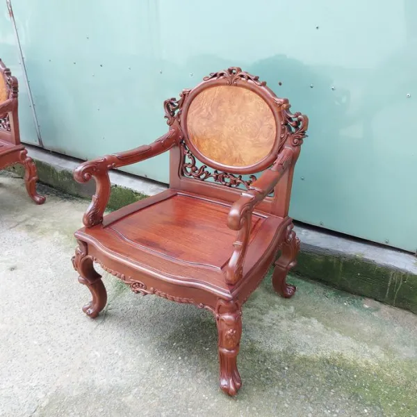 Bộ bàn ghế ốp nu phong cách cổ điển châu Âu mẫu Tigon 3 món gỗ hương