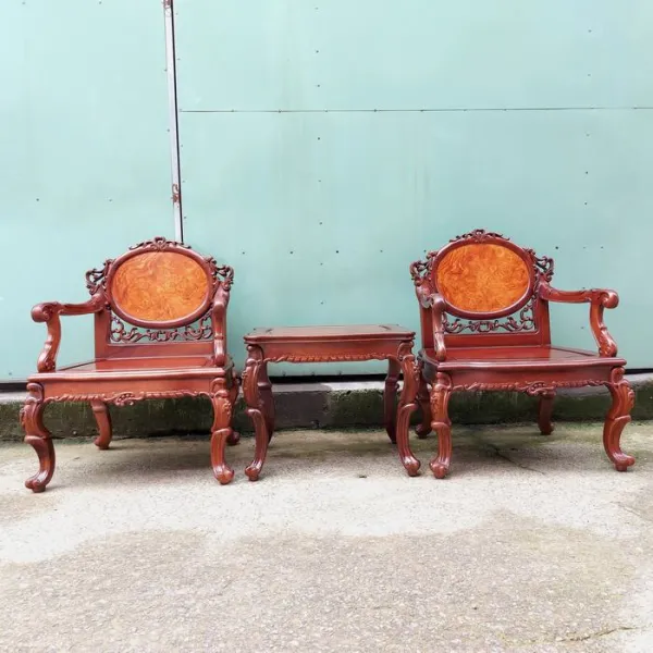 Bộ bàn ghế ốp nu phong cách cổ điển châu Âu mẫu Tigon 3 món gỗ hương