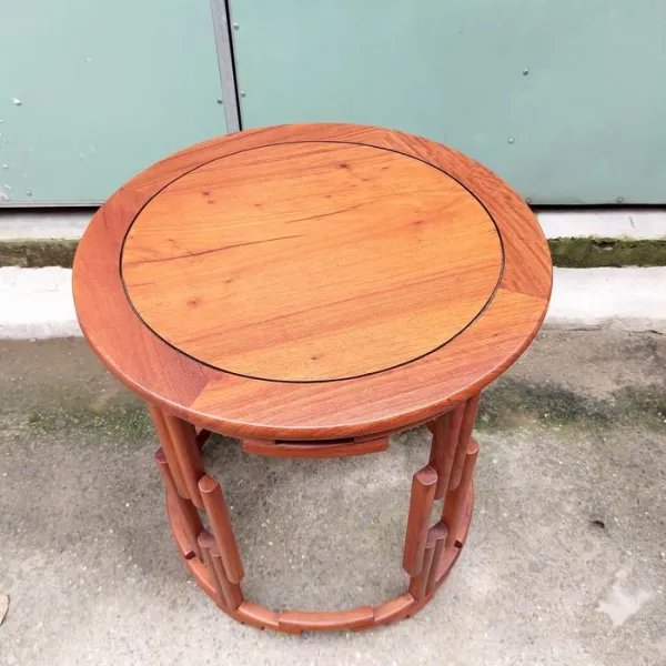 Đôn tròn - Bàn bên - Bàn trang trí - Bàn trà gỗ hương mẫu Bonsai lớn sơn nhạt