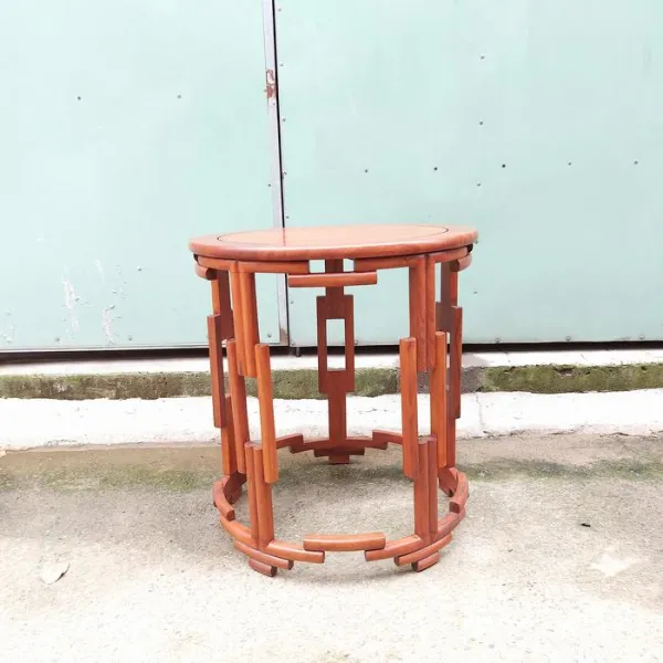 Đôn tròn - Bàn bên - Bàn trang trí - Bàn trà gỗ hương mẫu Bonsai lớn sơn nhạt