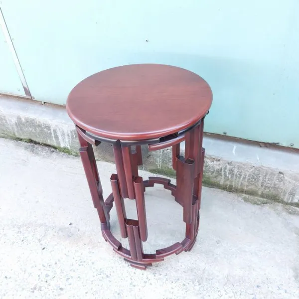 Đôn tròn - Bàn bên - Bàn trang trí - Bàn trà gỗ hương mẫu Bonsai nhỏ sơn đậm
