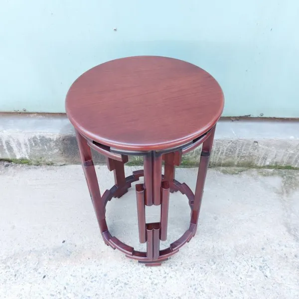 Đôn tròn - Bàn bên - Bàn trang trí - Bàn trà gỗ hương mẫu Bonsai nhỏ sơn đậm