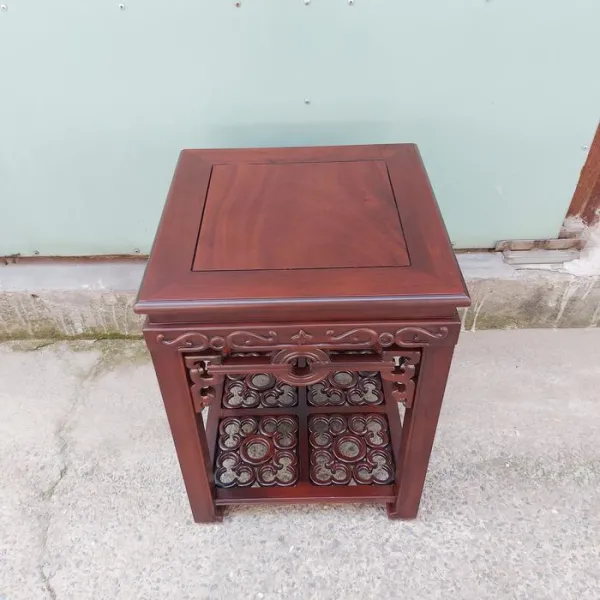 Đôn - Bàn bên - Bàn trang trí gỗ hương mẫu Đồng Tiền nhỏ sơn đậm