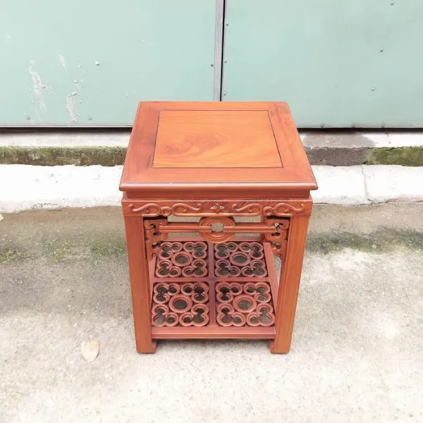 Đôn - Bàn bên - Bàn trang trí gỗ hương mẫu Đồng Tiền nhỏ sơn nhạt