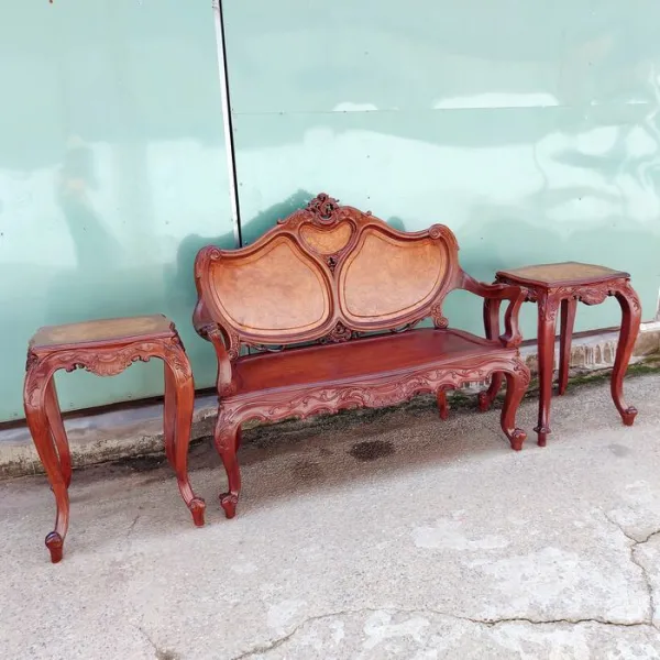Bộ ghế salon ốp nu phong cách cổ điển châu Âu mẫu Louis 3 món gỗ cẩm lai