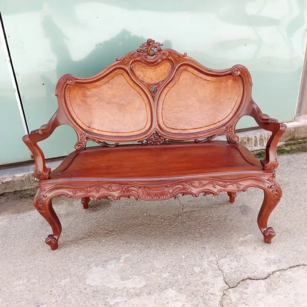 Bộ ghế salon ốp nu phong cách cổ điển châu Âu mẫu Louis 3 món gỗ cẩm lai
