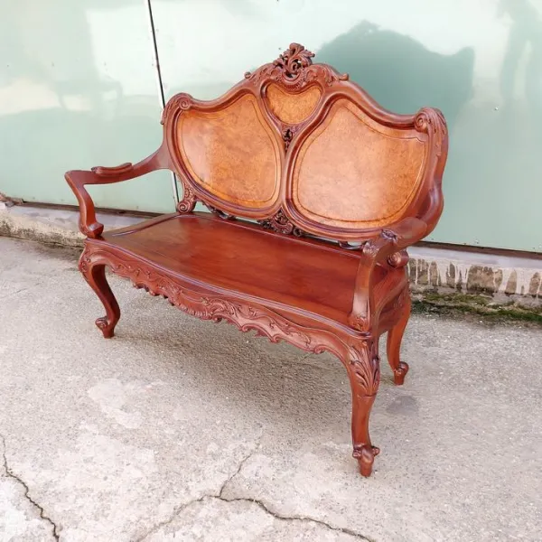 Bộ ghế salon ốp nu phong cách cổ điển châu Âu mẫu Louis 3 món gỗ cẩm lai