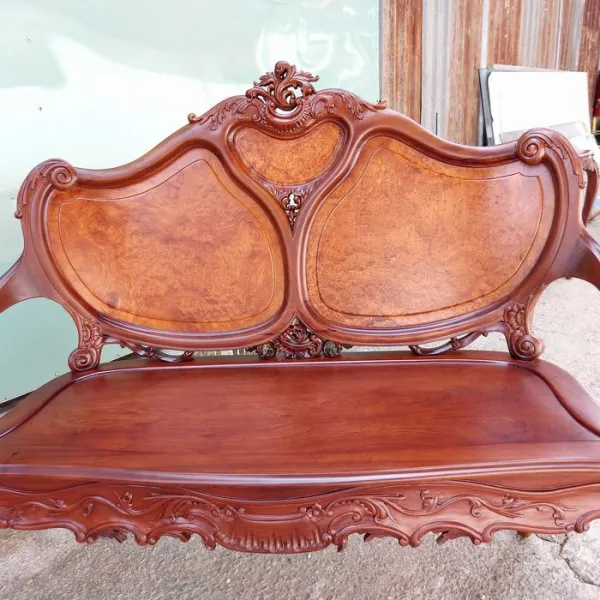 Bộ ghế salon ốp nu phong cách cổ điển châu Âu mẫu Louis 3 món gỗ cẩm lai