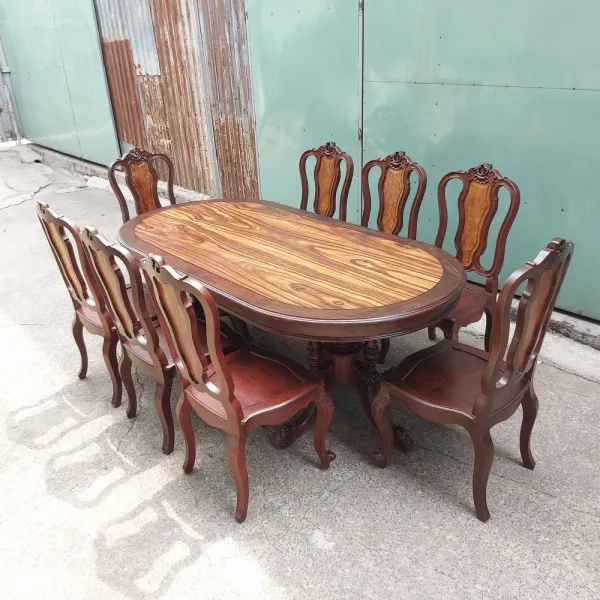 Bàn ovan cổ điển 8 ghế gỗ chiu liu mẫu Nam Phương