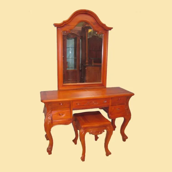 Bàn phấn - Bàn trang điểm phong cách cổ điển châu Âu mẫu Thiên Tuế gỗ gõ đỏ