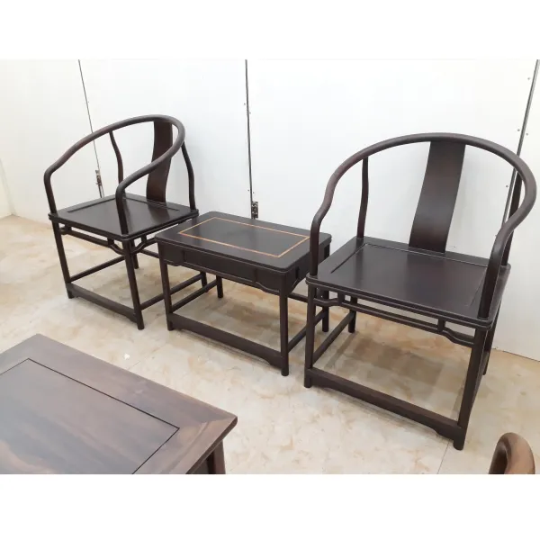 Bộ bàn ghế Minh 3 món gỗ chiu liu (muồng đen, chiêu liêu) tay tròn lưng trơn