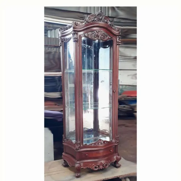 Tủ ly - Tủ rượu 1 cánh 1 hộc kéo cổ điển kính cong gỗ hương mẫu Caroline