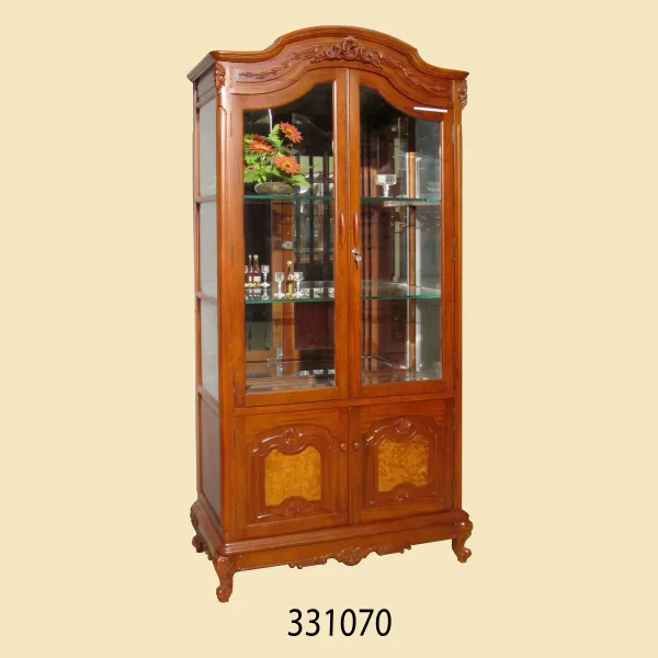 Tủ ly - Tủ rượu 2 cánh ốp nu phong cách cổ điển châu Âu mẫu Thái Sư đầu vòm gỗ gõ đỏ