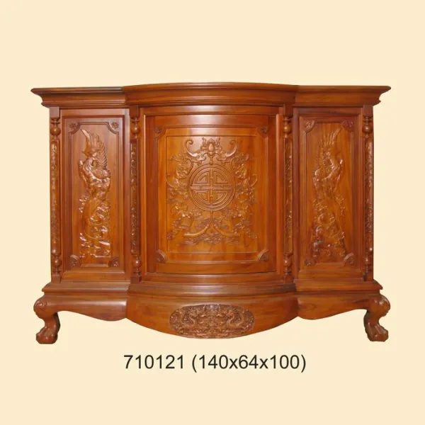 Tủ thờ chạm chữ thọ và rồng bay ngang 1m4 cao 1m mẫu Sư Huynh