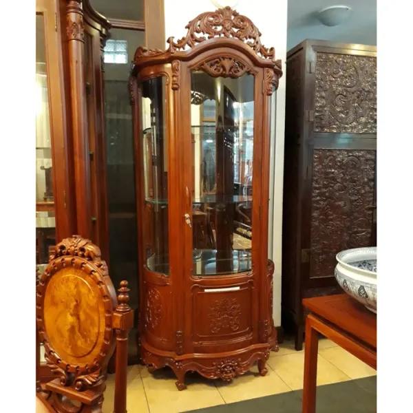 Tủ ly - Tủ rượu 1 cánh cổ điển ngang 95 cm kính cong gỗ gõ đỏ/căm xe mẫu Iris
