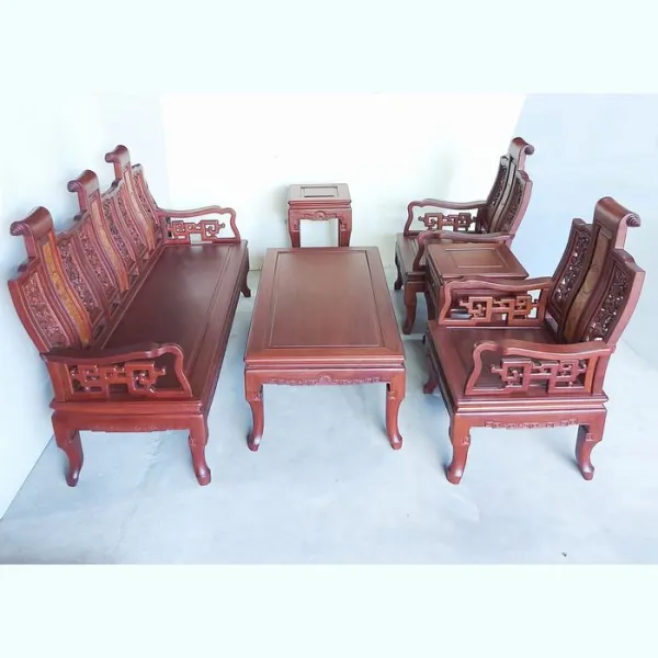 Salon gỗ phong cách Á Đông 6 món gỗ căm xe ốp nu mẫu Phúc An