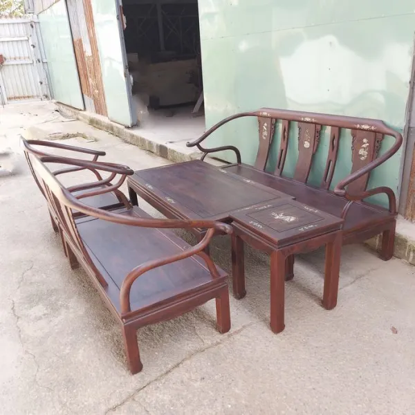 Salon gỗ phong cách Á Đông 5 món gỗ chiu liu (muồng đen, chiêu liêu) mẫu Liên Hoa