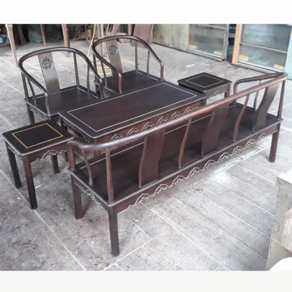 Salon gỗ phong cách Á Đông 6 món gỗ chiu liu (muồng đen, chiêu liêu) mẫu Trái Tim