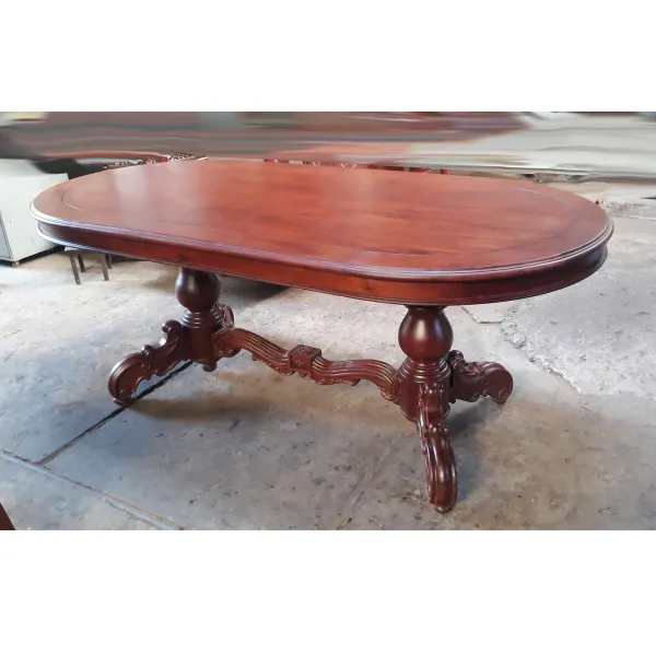 Bàn ovan 2 trụ cổ điển 8 ghế gỗ căm xe mẫu Master