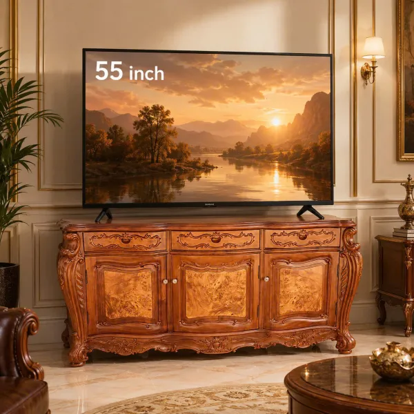 Kệ TV - Tủ búp phê cổ điển ngang 1m2 gỗ gõ đỏ ốp nu mẫu Vip