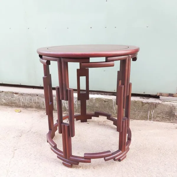 Đôn tròn - Bàn bên - Bàn trang trí - Bàn trà gỗ hương mẫu Bonsai lớn sơn đậm