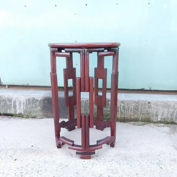 Đôn tròn - Bàn bên - Bàn trang trí - Bàn trà gỗ hương mẫu Bonsai nhỏ sơn đậm