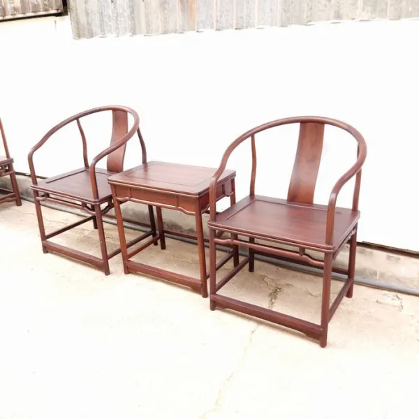 Bộ bàn ghế Minh 3 món gỗ chiu liu (muồng đen, chiêu liêu) tay tròn lưng trơn bàn cao